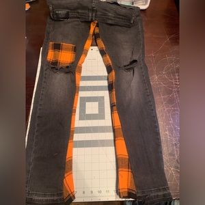 1of1 Black and orange flannel flare jeans 34/32 slim fit